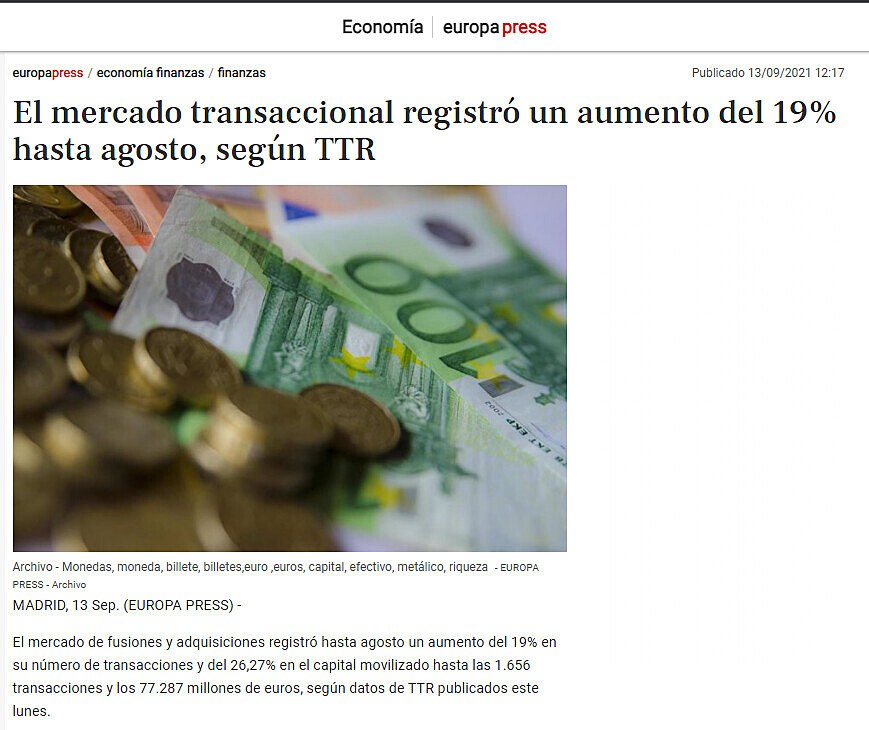 El mercado transaccional registr un aumento del 19% hasta agosto, segn TTR